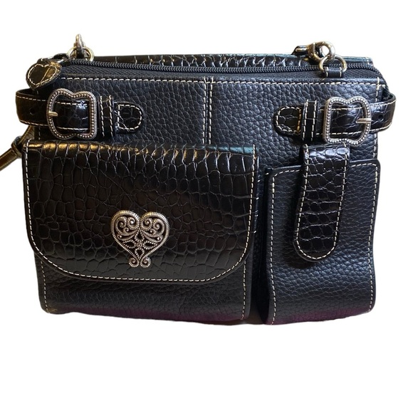 Handbags - BRIGHTON Black Leather LIZA French Kiss Crossbody Organizer Shoulder Bag